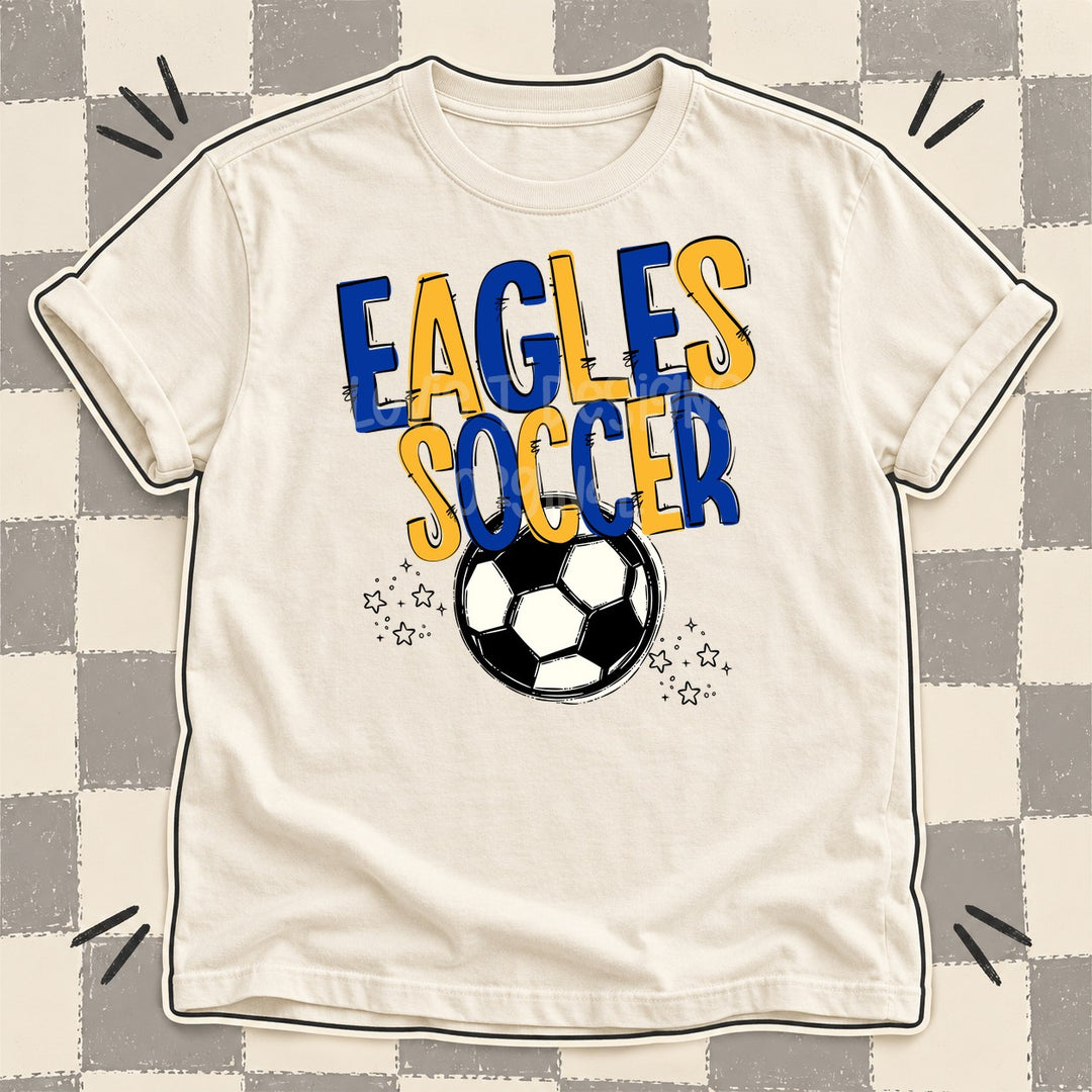 Eagles Royal Blue Yellow Gold Team Go Soccer Mascots DTF transfer mockup