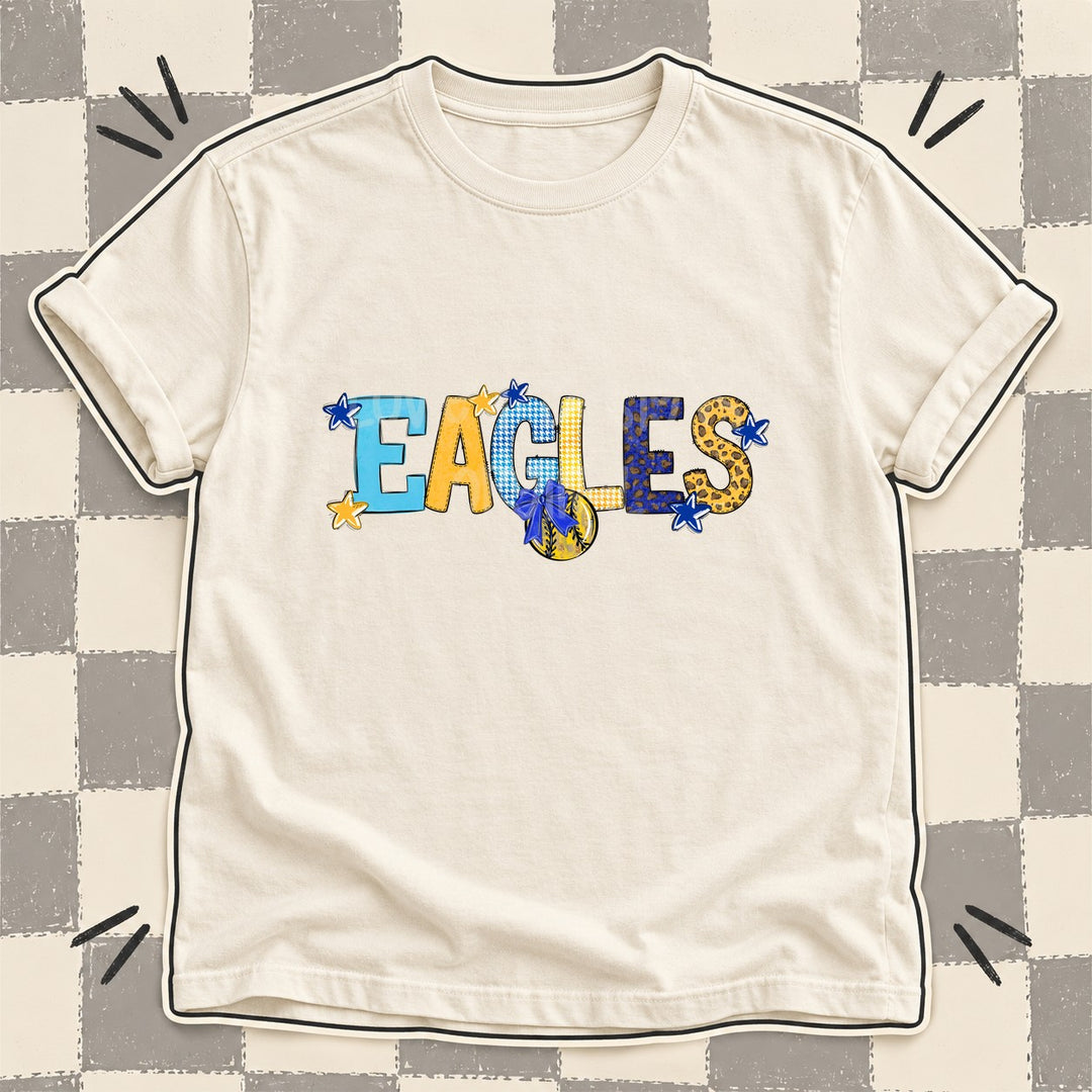 Eagles Royal Blue Yellow Gold Mixed Doodle Softball Mascots – Mascot Colors DTF transfer mockup