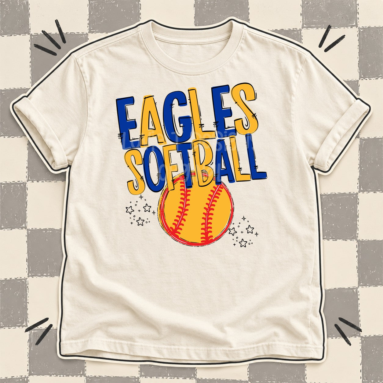 Team Go Softball Mascots Eagles Royal Blue Yellow Gold design