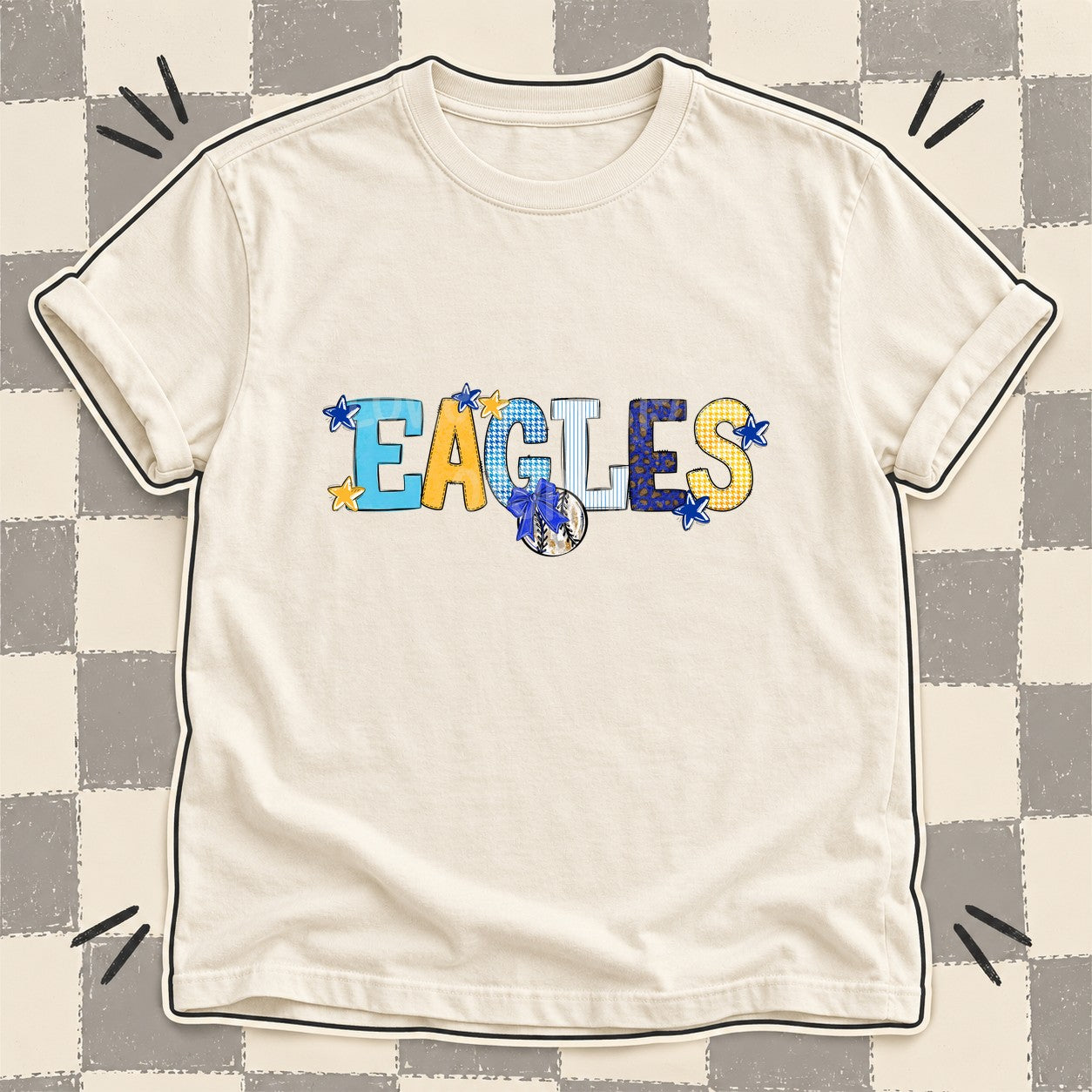 Mixed Doodle Baseball Mascots – Mascot Colors Eagles Royal Blue Yellow Gold White design