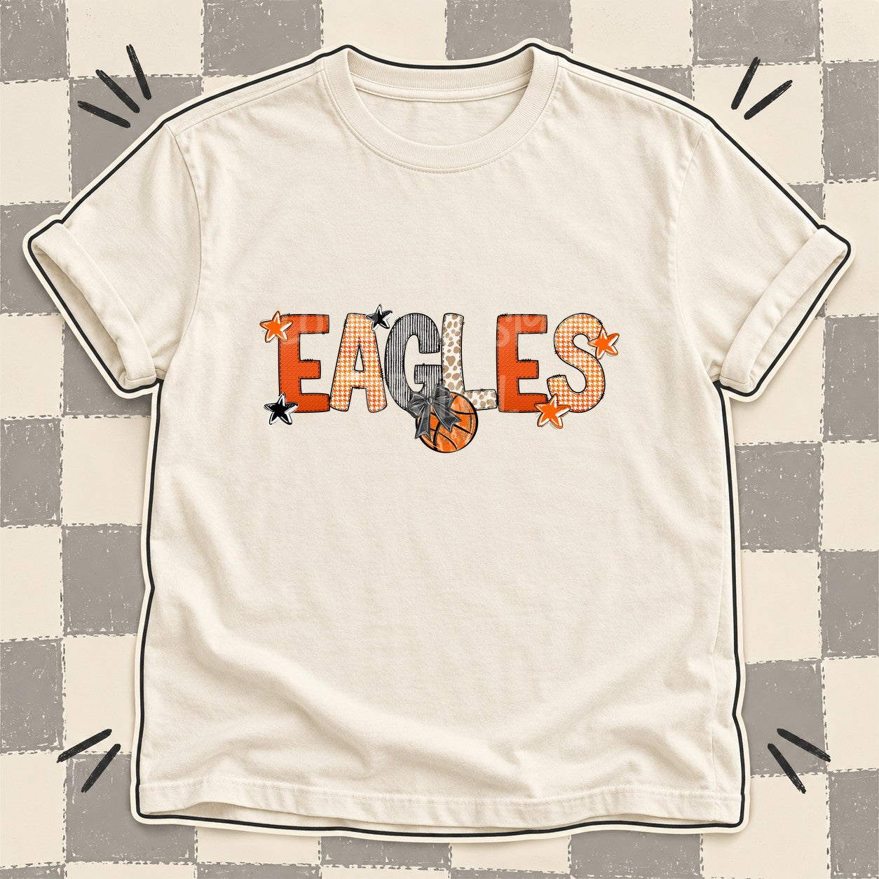Mixed Doodle Basketball Mascots – Hoops Houndstooth Eagles design