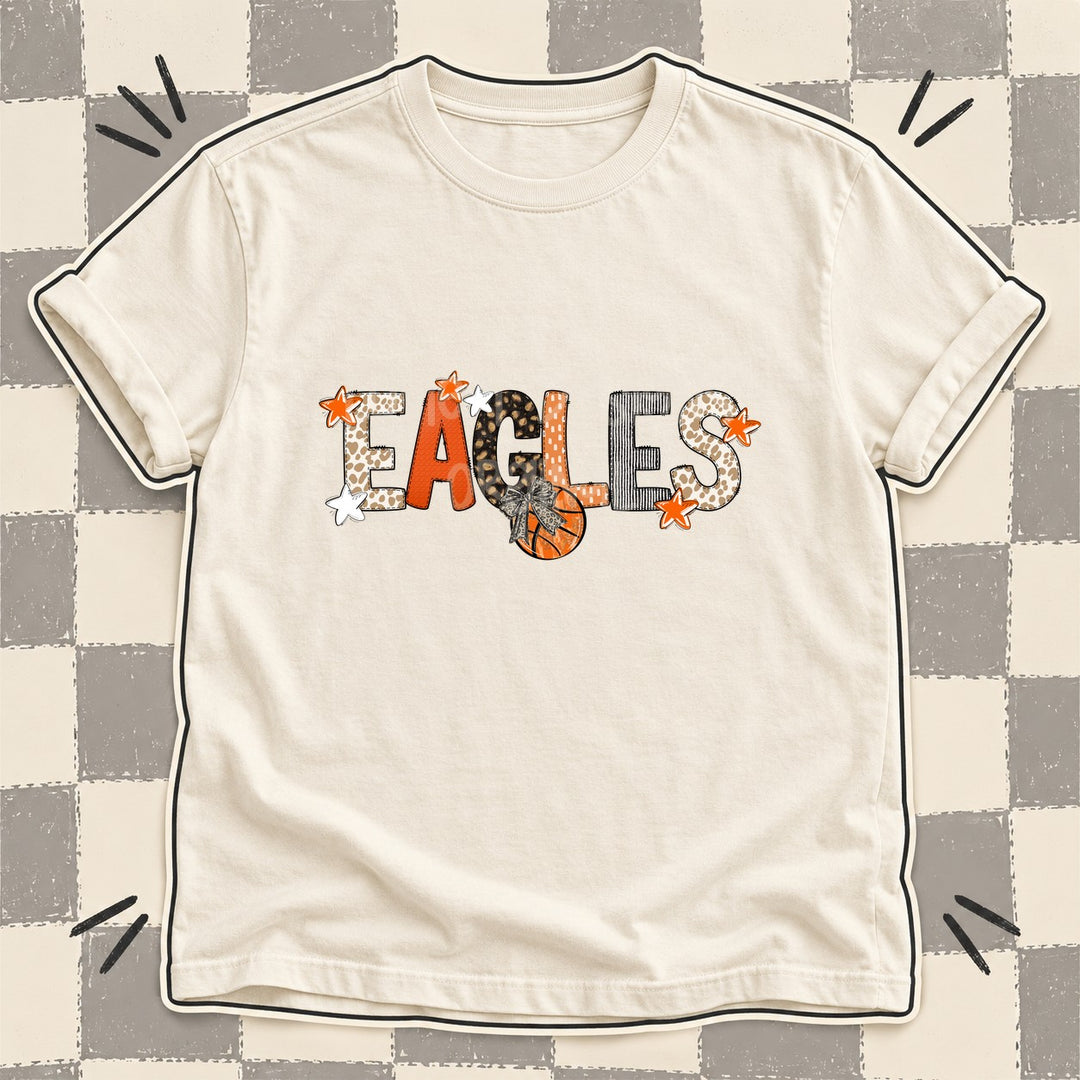 Eagles Mixed Doodle Basketball Mascots – Orange and Brown DTF transfer mockup