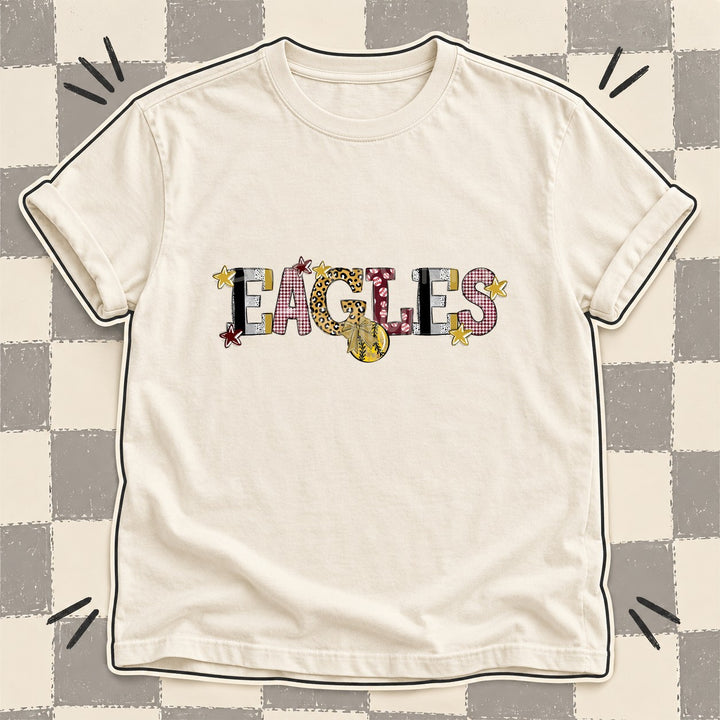 Eagles Vegas Gold Maroon Mixed Doodle Softball Mascots – Mascot Colors DTF transfer mockup