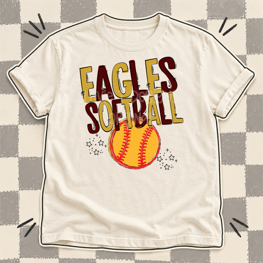 Eagles Vegas Gold Maroon Team Go Softball Mascots DTF transfer mockup
