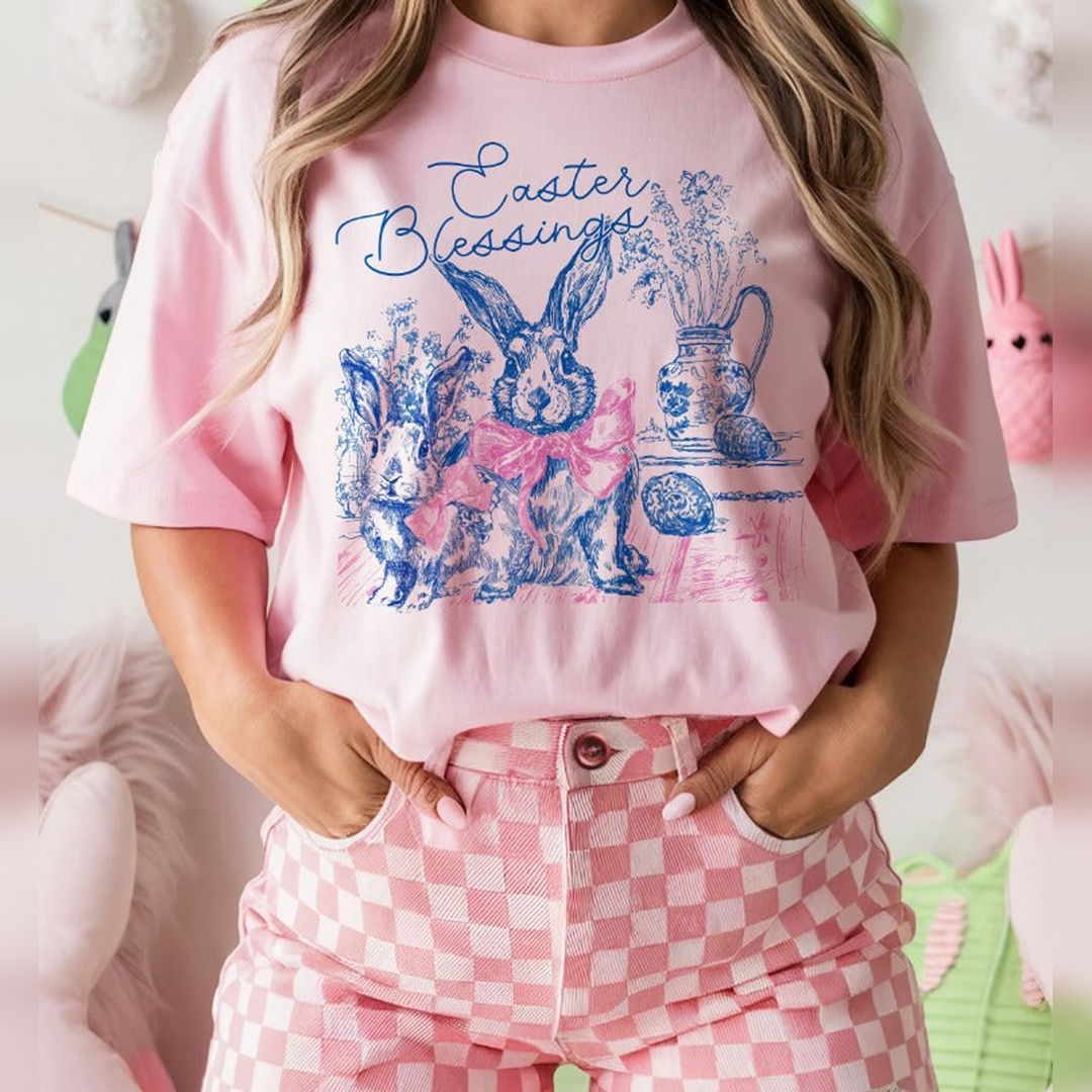 Easter Blessings Toile Bunnies No White – DTF Transfer – product image