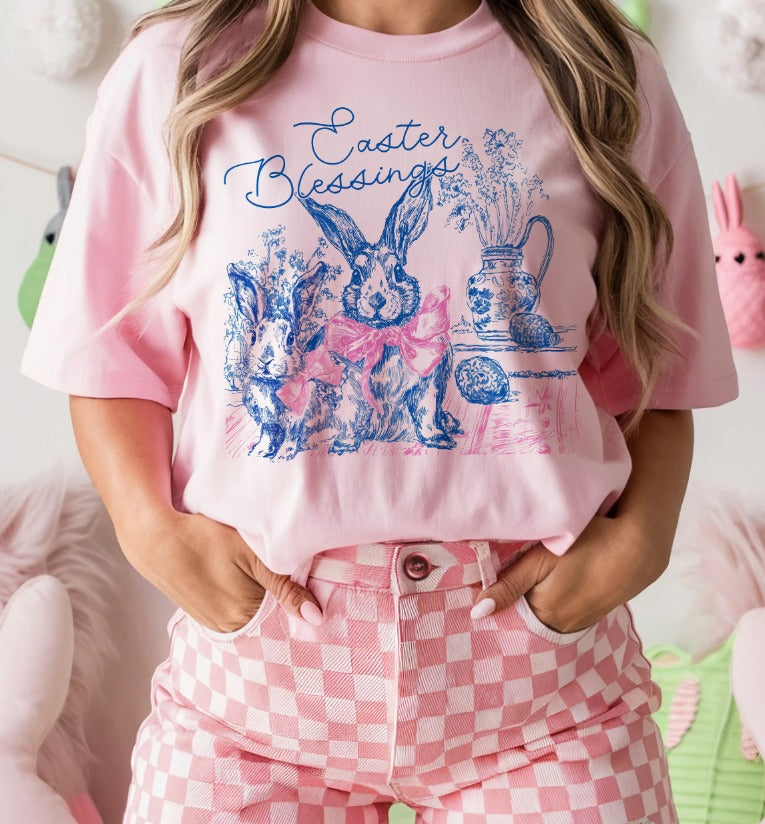 Easter Blessings Toile Bunnies DTF transfer design