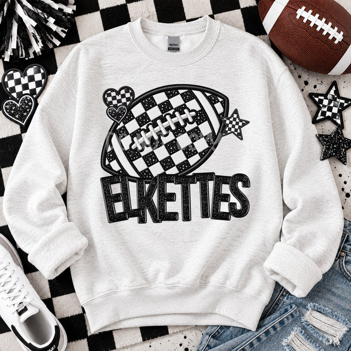 Elkettes Checkered Football Faux Embroidery mascot DTF transfer