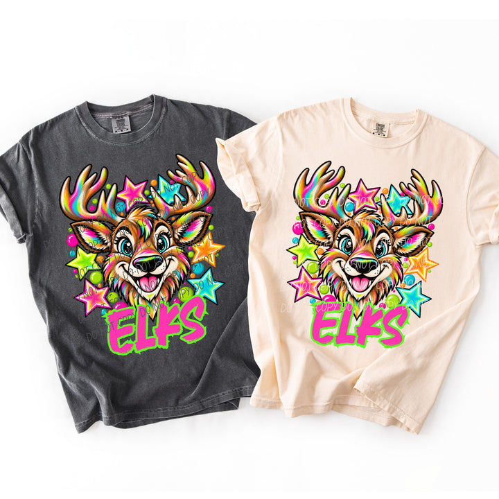 Elks Neon Starstruck mascot DTF transfer