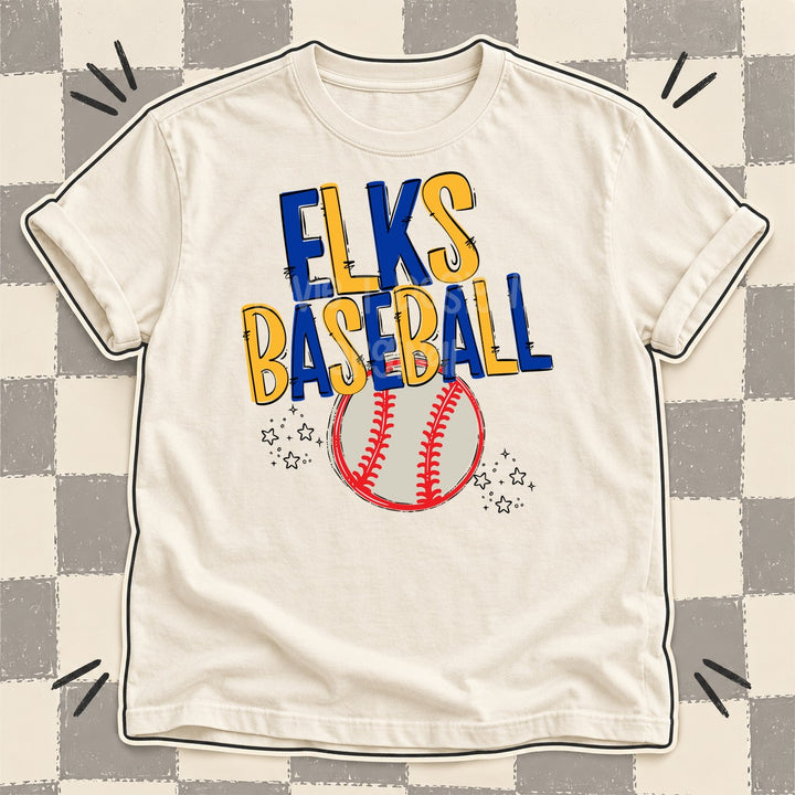 Elks Royal Blue Yellow Gold Team Go Baseball Mascots DTF transfer mockup