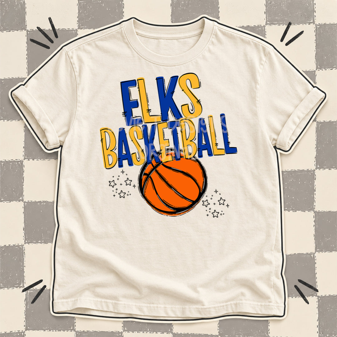 Elks Royal Blue Yellow Gold Team Go Basketball Mascots DTF transfer