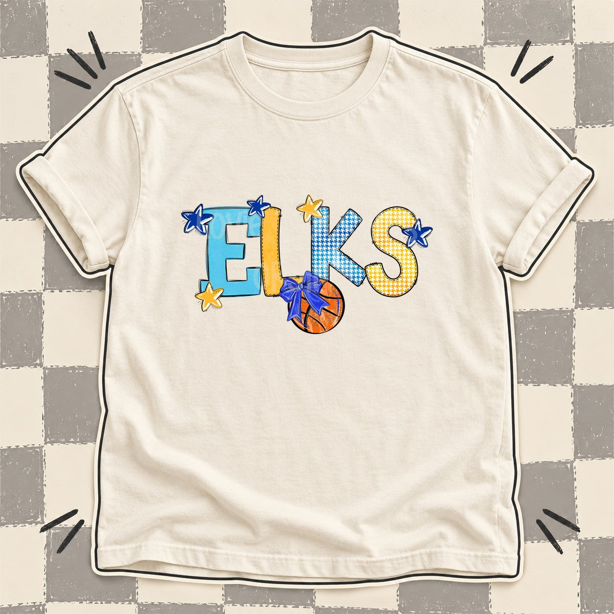 Mixed Doodle Basketball Mascots – Mascot Colors Elks Royal Blue Yellow Gold design