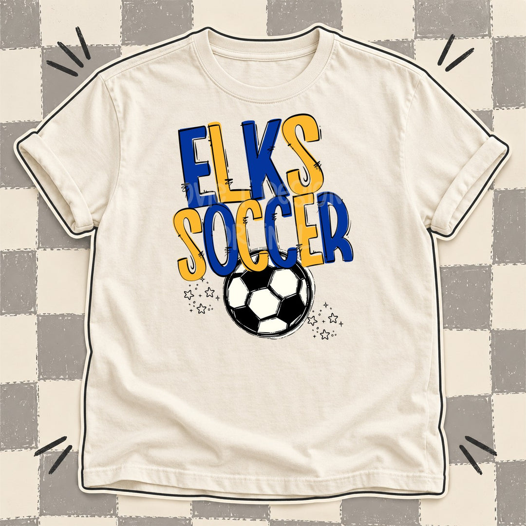 Elks Royal Blue Yellow Gold Team Go Soccer Mascots DTF transfer mockup