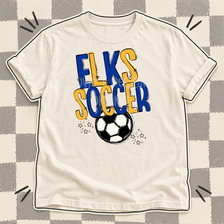 Elks Royal Blue Yellow Gold Team Go Soccer Mascots DTF transfer mockup