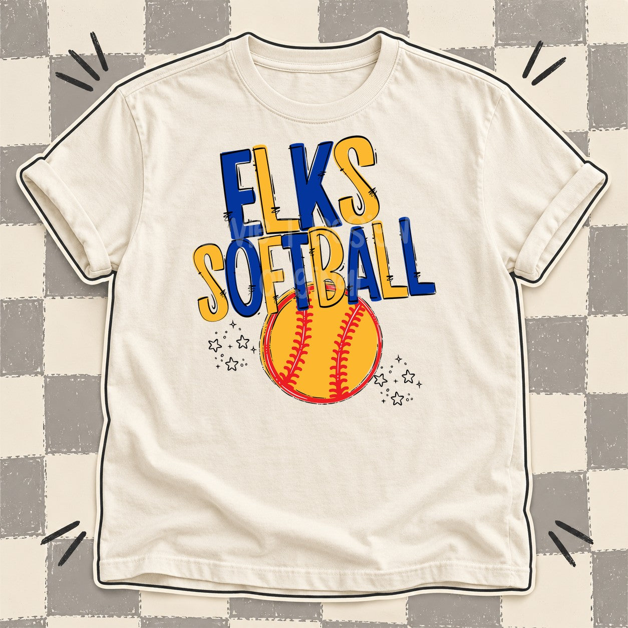 Team Go Softball Mascots Elks Royal Blue Yellow Gold design