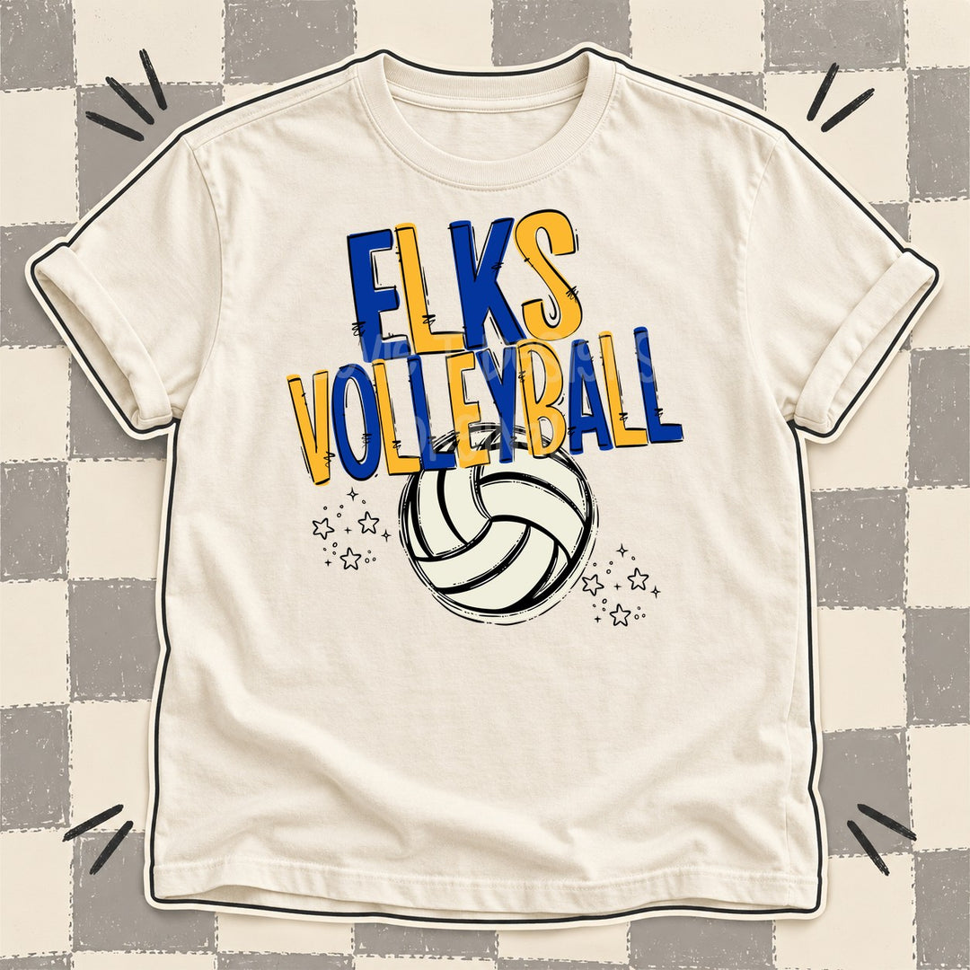 Elks Royal Blue Yellow Gold Team Go Volleyball Mascots DTF transfer mockup