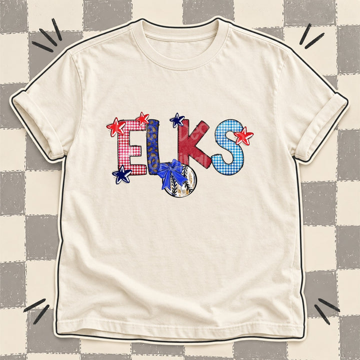 Elks Mixed Doodle Baseball Mascots – Red and Royal DTF transfer mockup