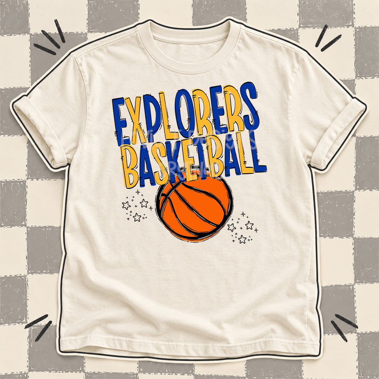 Team Go Basketball Mascots Explorers Royal Blue Yellow Gold design