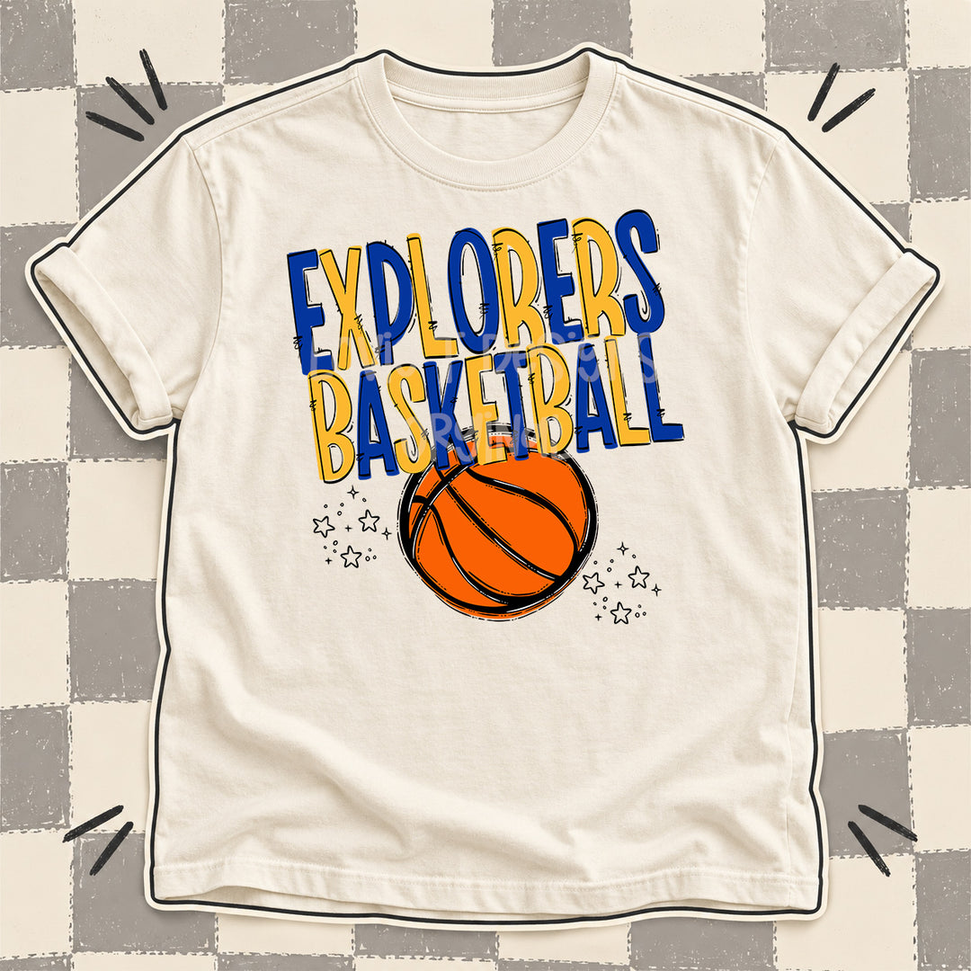 Explorers Royal Blue Yellow Gold Team Go Basketball Mascots DTF transfer