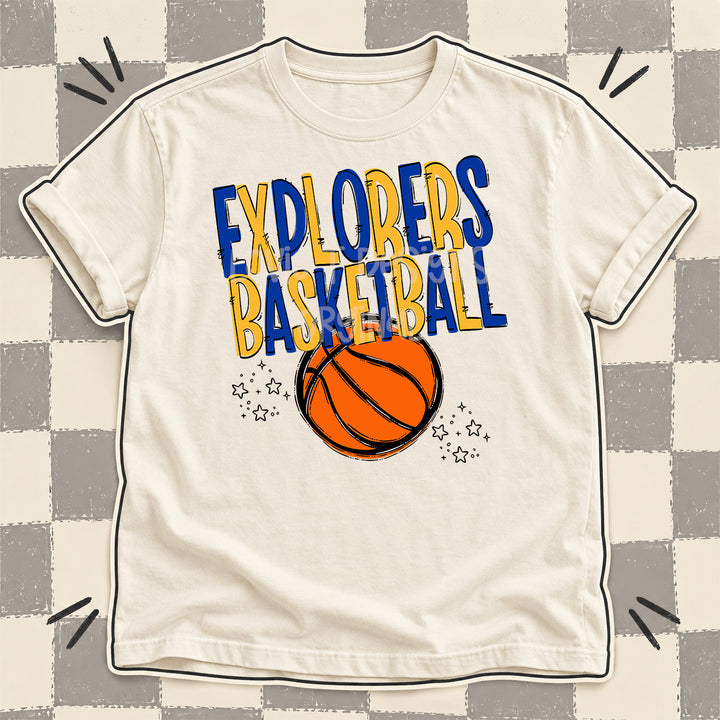Explorers Royal Blue Yellow Gold Team Go Basketball Mascots DTF transfer