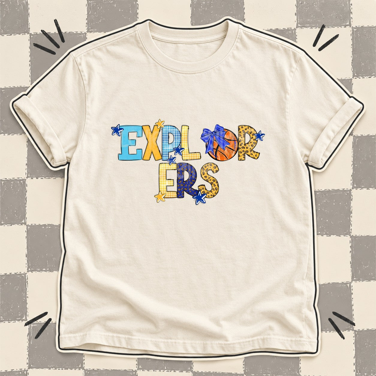 Mixed Doodle Basketball Mascots – Mascot Colors Explorers Royal Blue Yellow Gold design