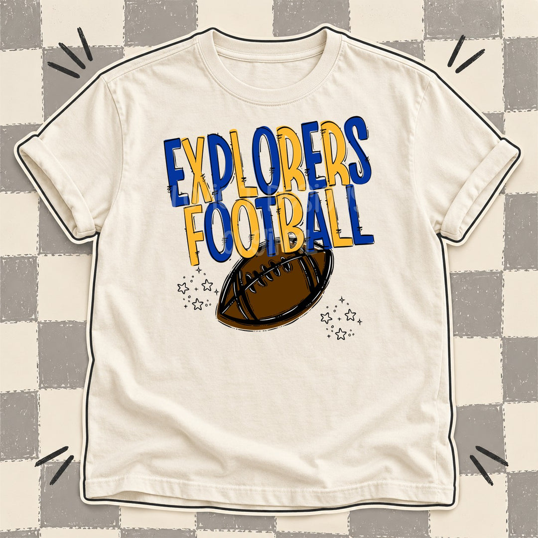 Explorers Royal Blue Yellow Gold Team Go Football Mascots DTF transfer mockup