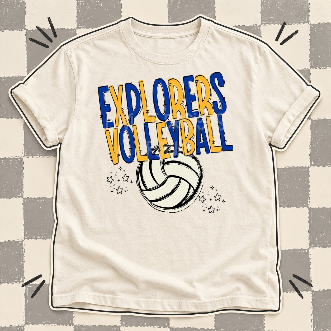 Team Go Volleyball Mascots Explorers Royal Blue Yellow Gold design