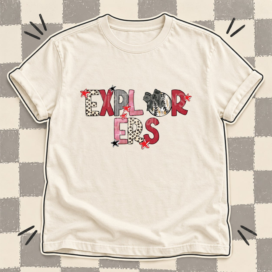 Explorers Mixed Doodle Baseball Mascots – Stitched Ballpark DTF transfer mockup