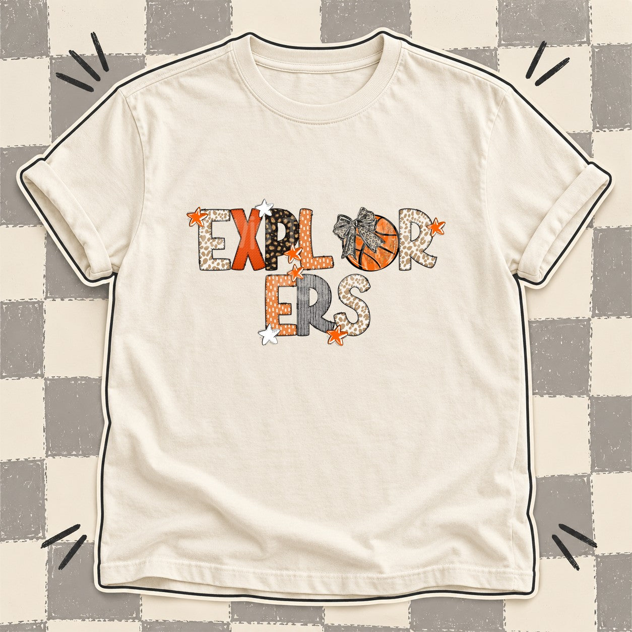 Mixed Doodle Basketball Mascots – Orange and Brown Explorers design