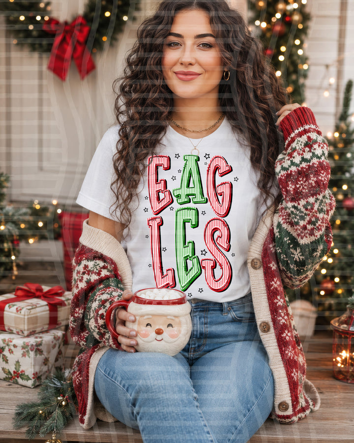 Eagles Red and Green Christmas Seersucker Mascots DTF transfer
