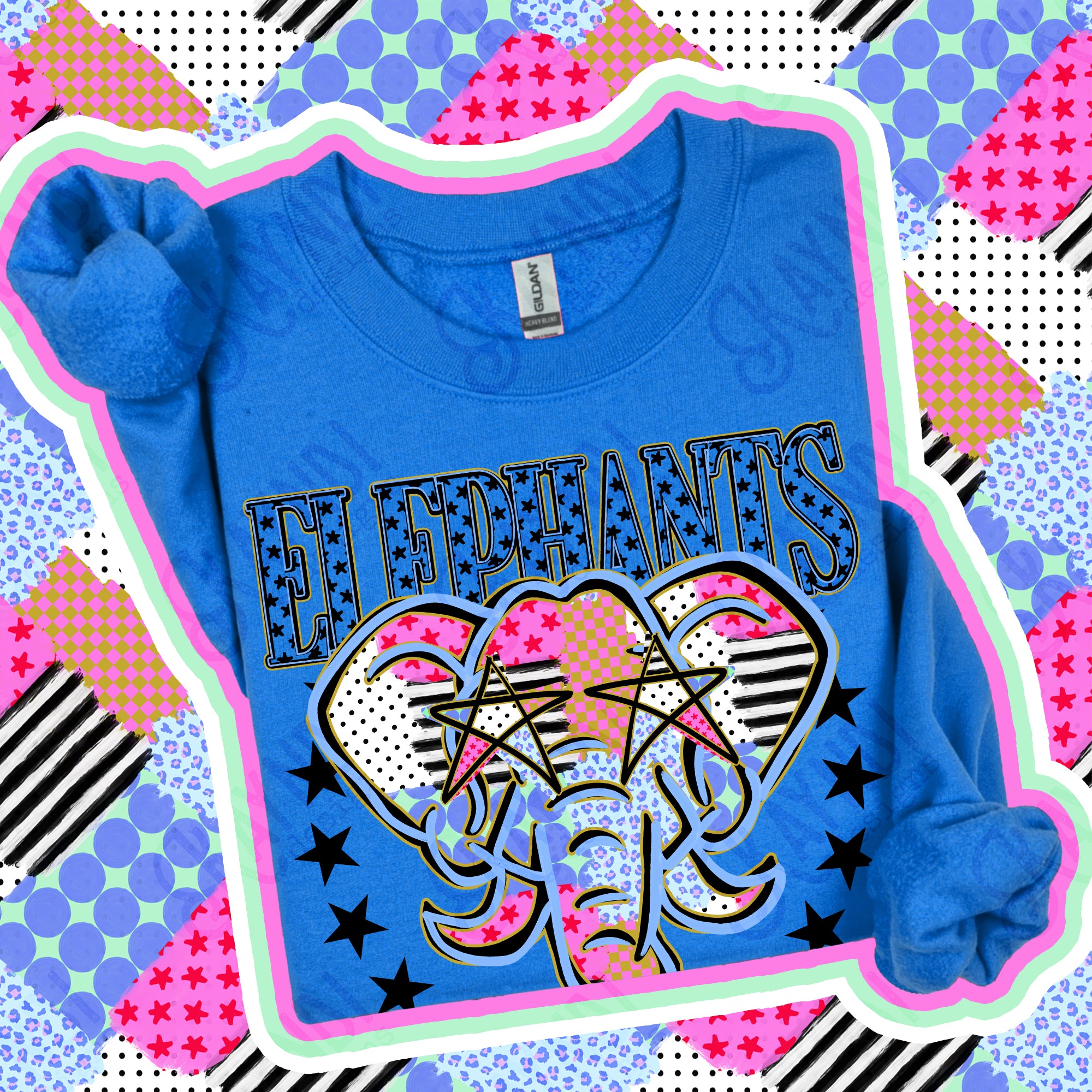 Patchwork Varsity Stars Mascots Elephants design