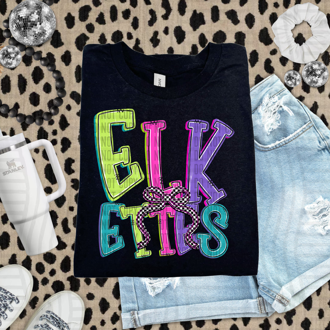 Elkettes Checker Neons Stacked mascot DTF transfer
