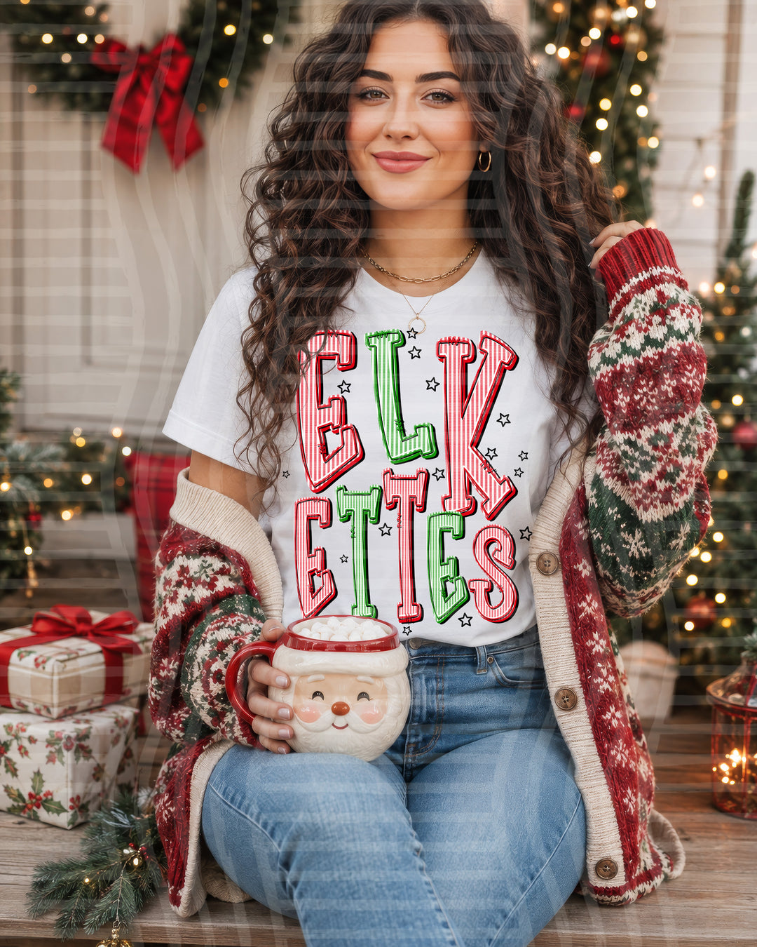 Elkettes Red and Green Christmas Seersucker Mascots DTF transfer