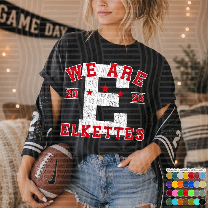 Elkettes Varsity Initials White Outline Mascots DTF transfer