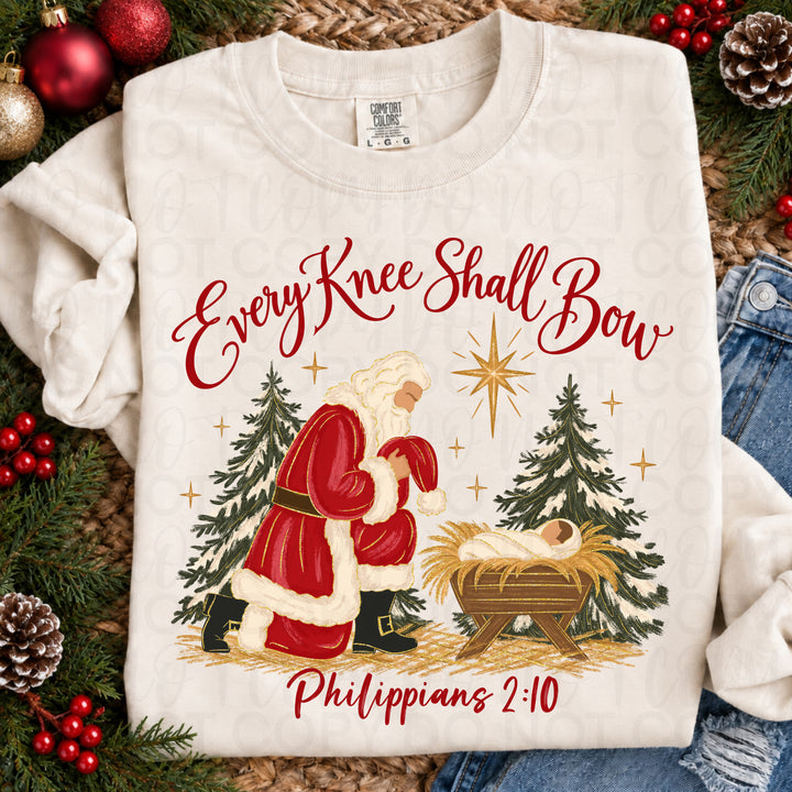 Every Knee Shall Bow Christmas DTF transfer mockup