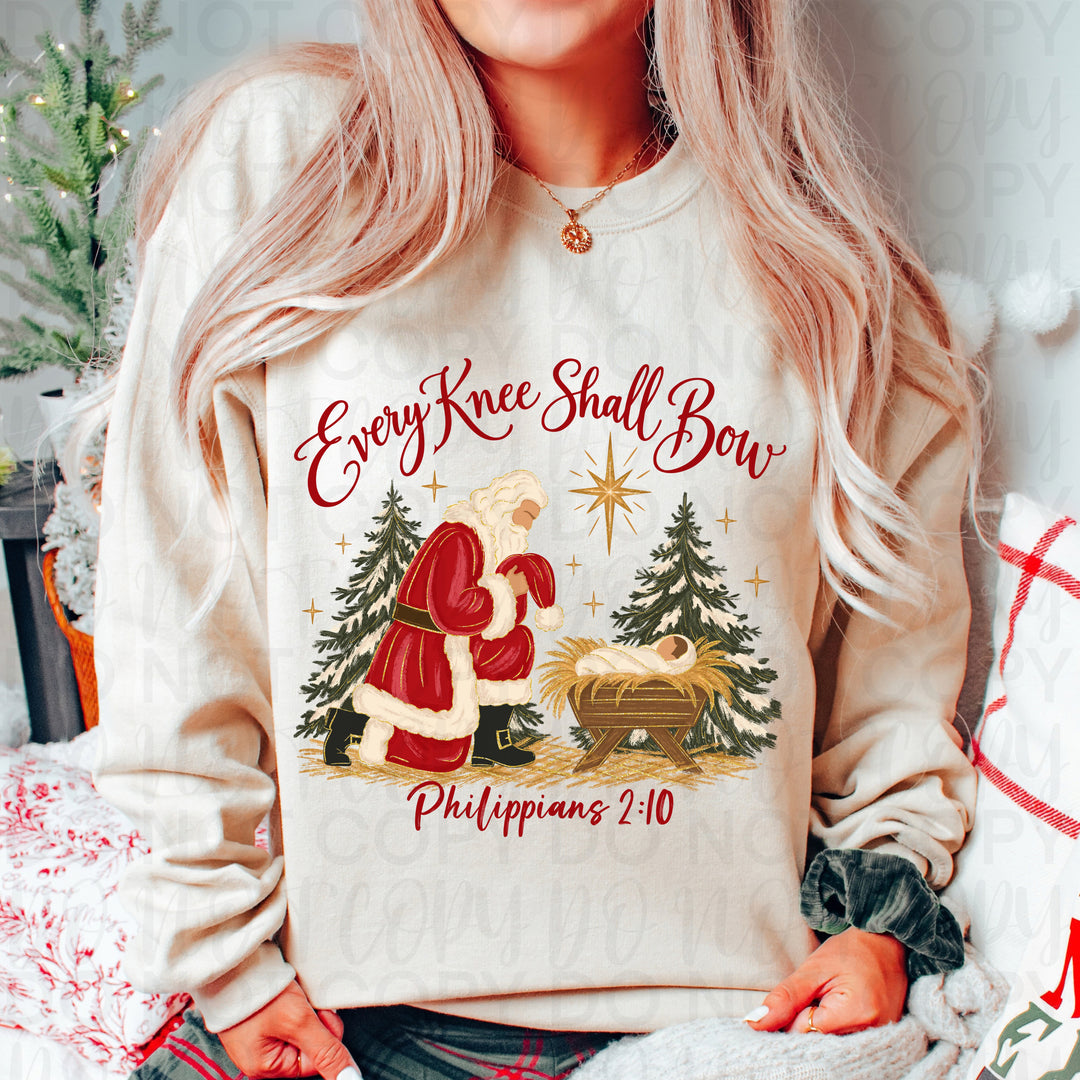 Every Knee Shall Bow Christmas DTF transfer mockup 2