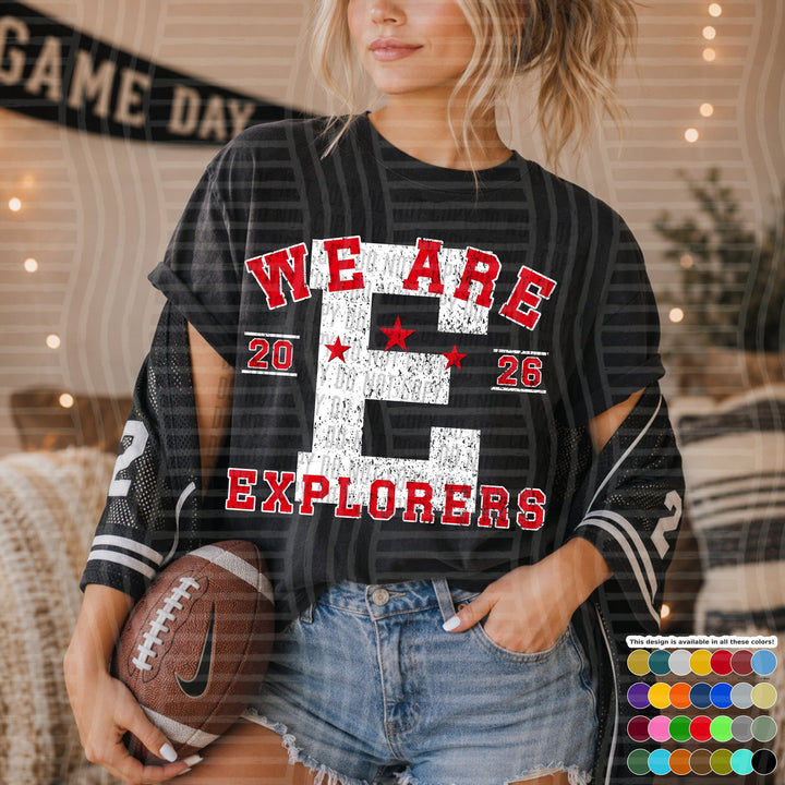 Explorers Varsity Initials White Outline Mascots DTF transfer