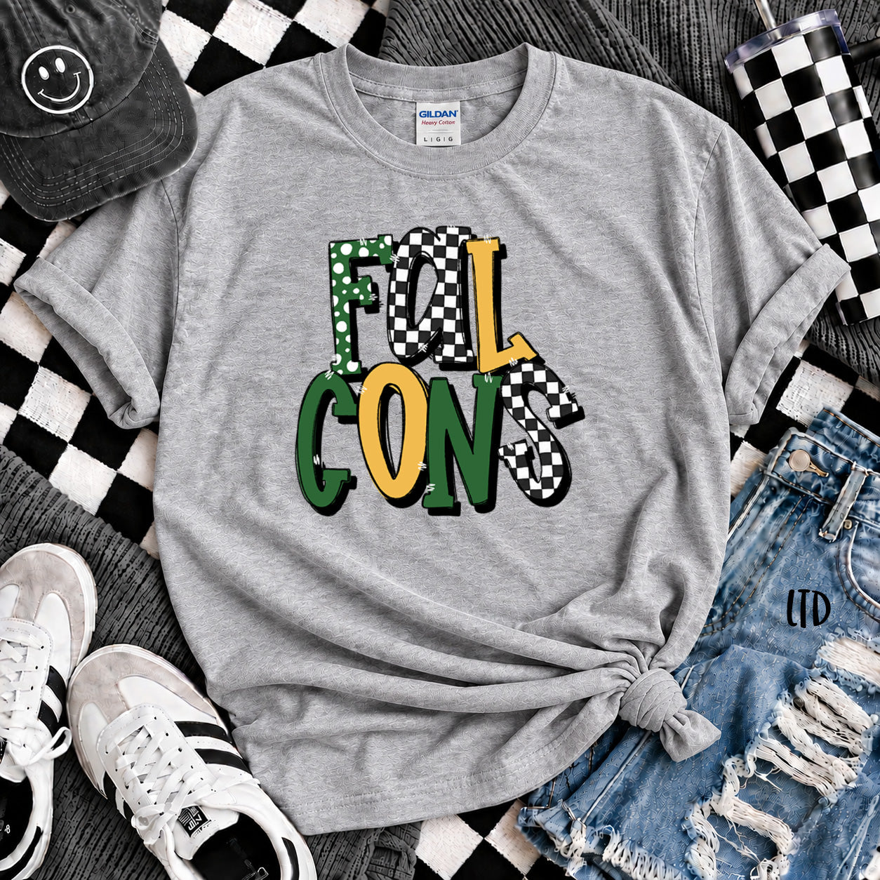 Dot Dot Check Mix Mascots Falcons Kelly Green Yellow Gold White design