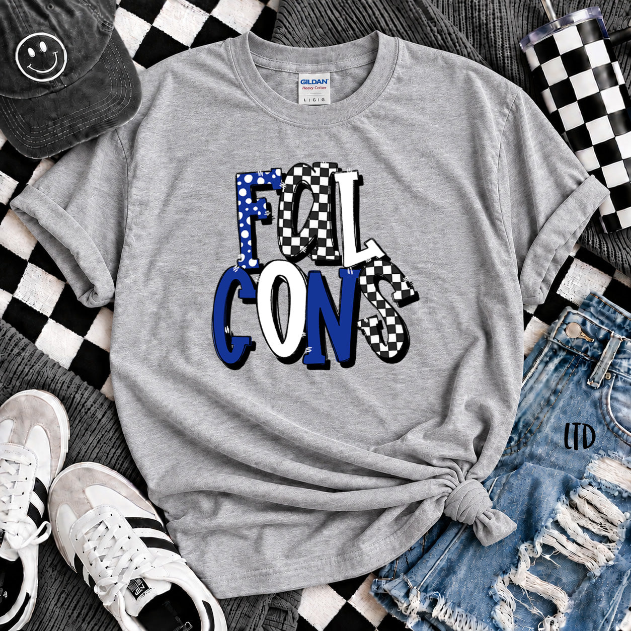 Dot Dot Check Mix Mascots Falcons Royal Blue Black design