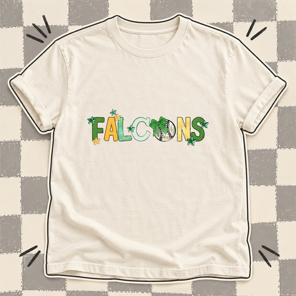 Mixed Doodle Baseball Mascots – Mascot Colors Falcons Green Yellow Gold White design