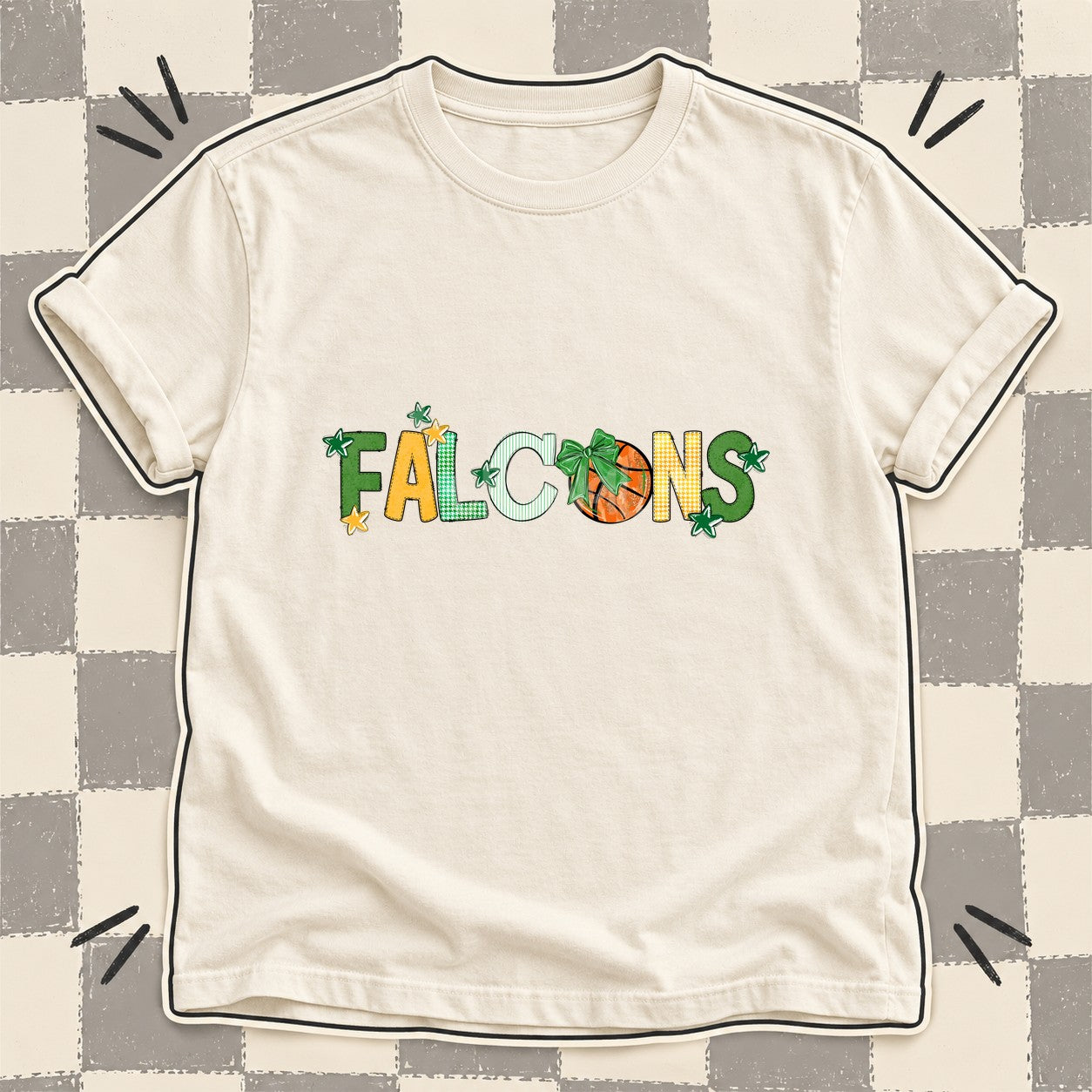 Mixed Doodle Basketball Mascots – Mascot Colors Falcons Green Yellow Gold White design