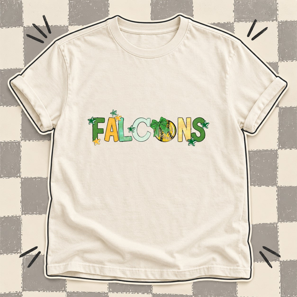 Mixed Doodle Softball Mascots – Mascot Colors Falcons Green Yellow Gold White design