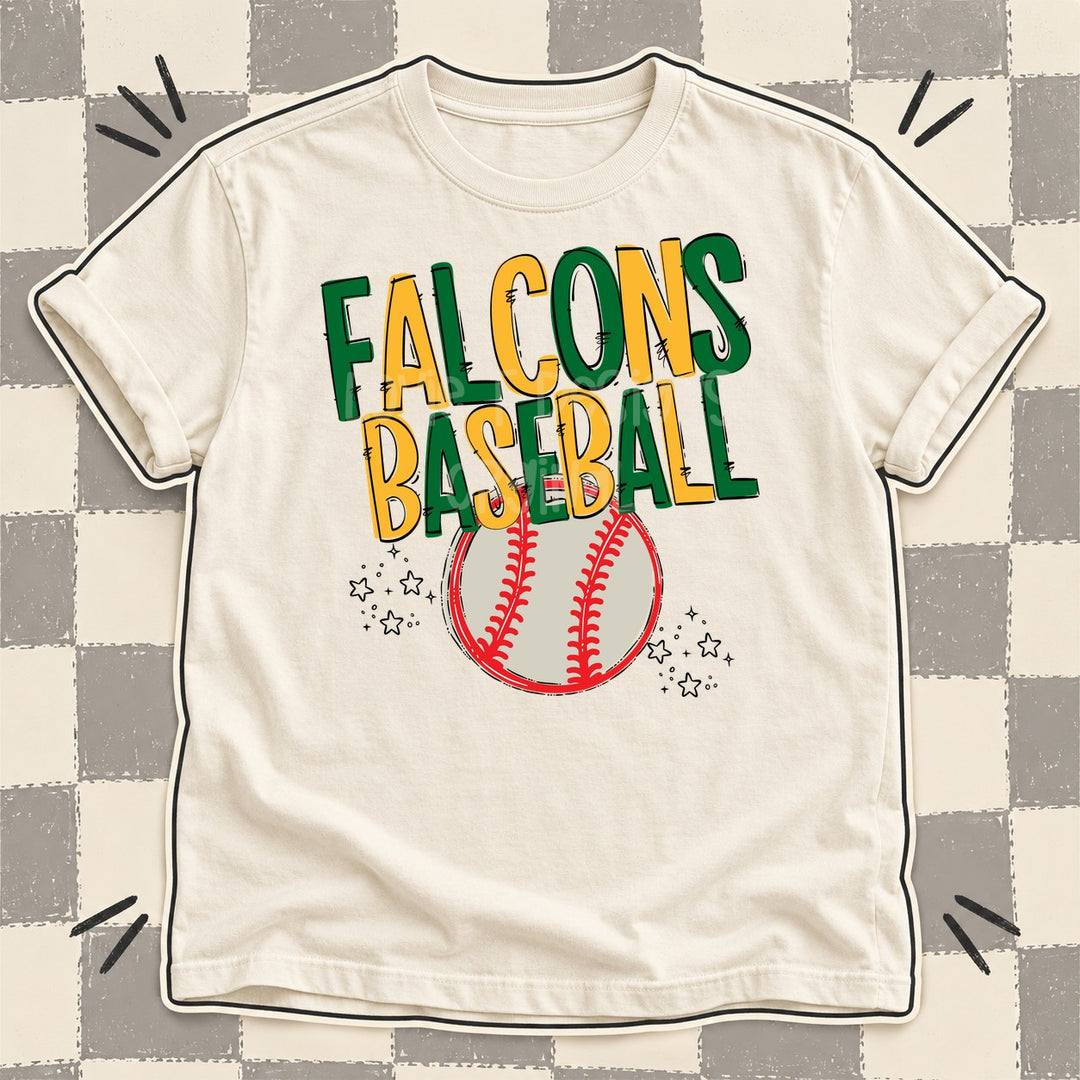 Falcons Kelly Green Yellow Gold Team Go Baseball Mascots DTF transfer mockup