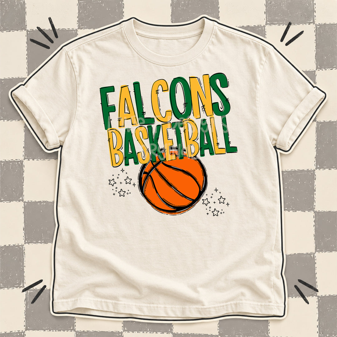 Falcons Kelly Green Yellow Gold Team Go Basketball Mascots DTF transfer