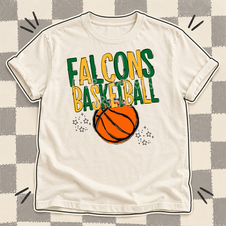 Falcons Kelly Green Yellow Gold Team Go Basketball Mascots DTF transfer