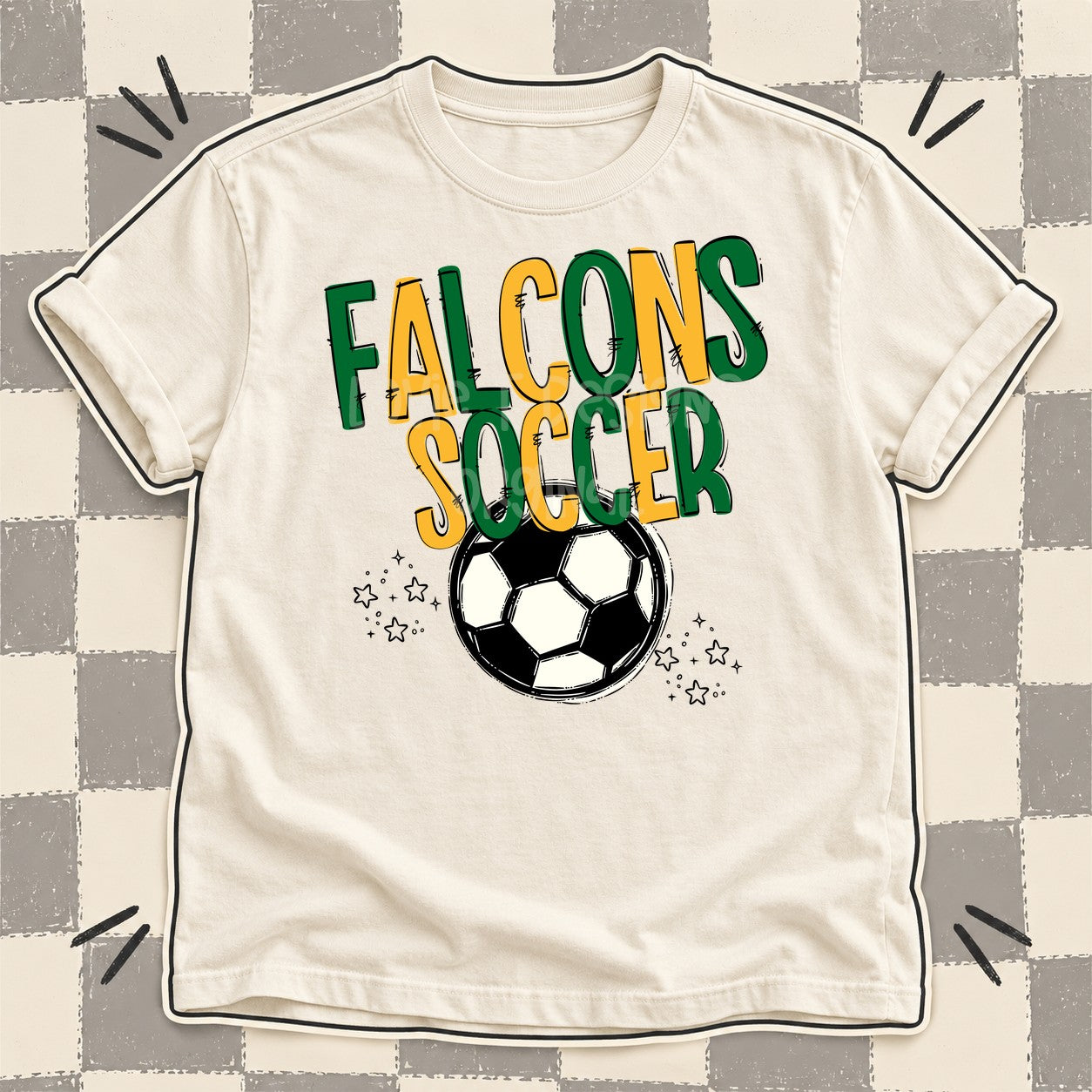 Team Go Soccer Mascots Falcons Kelly Green Yellow Gold design