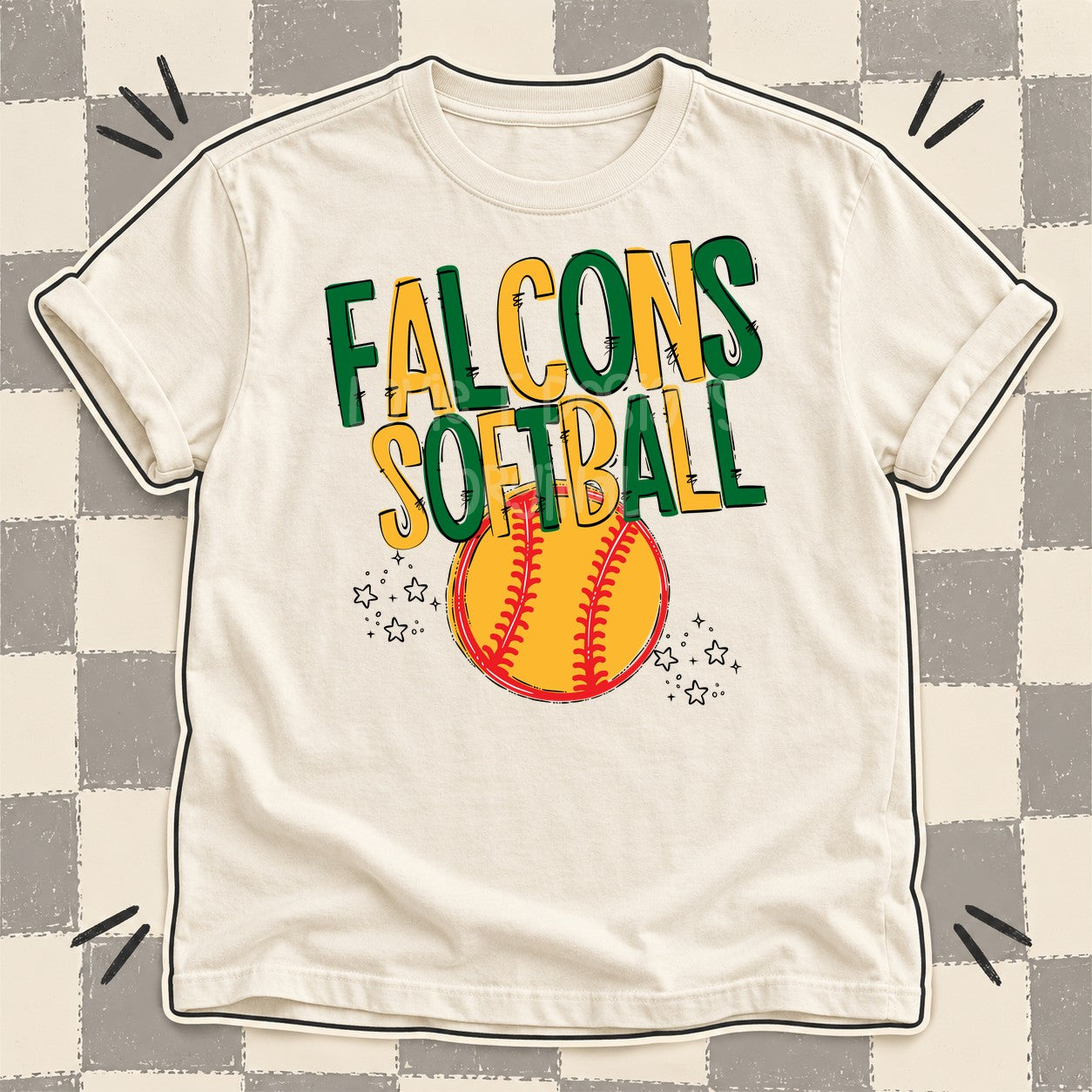 Team Go Softball Mascots Falcons Kelly Green Yellow Gold design