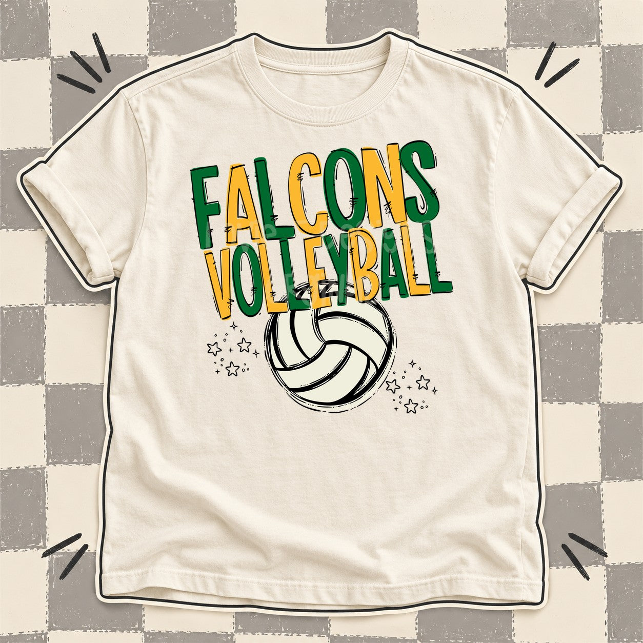 Team Go Volleyball Mascots Falcons Kelly Green Yellow Gold design