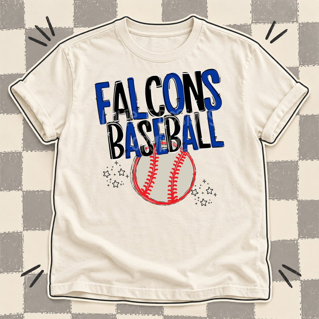 Falcons Royal Blue Black Team Go Baseball Mascots DTF transfer mockup