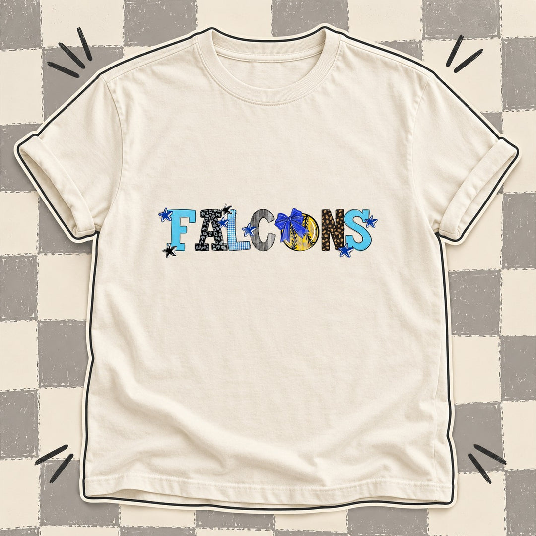 Falcons Royal Blue Black Mixed Doodle Softball Mascots – Mascot Colors DTF transfer mockup