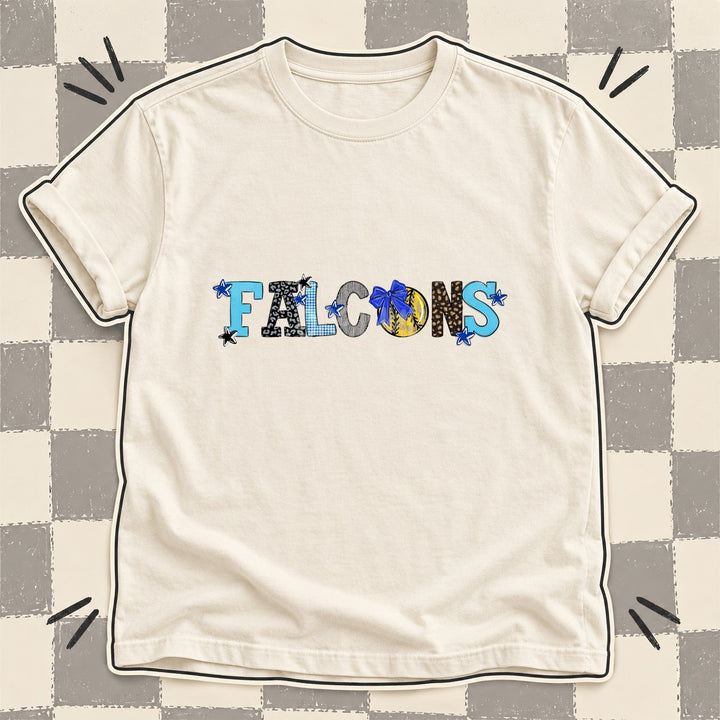 Falcons Royal Blue Black Mixed Doodle Softball Mascots – Mascot Colors DTF transfer mockup